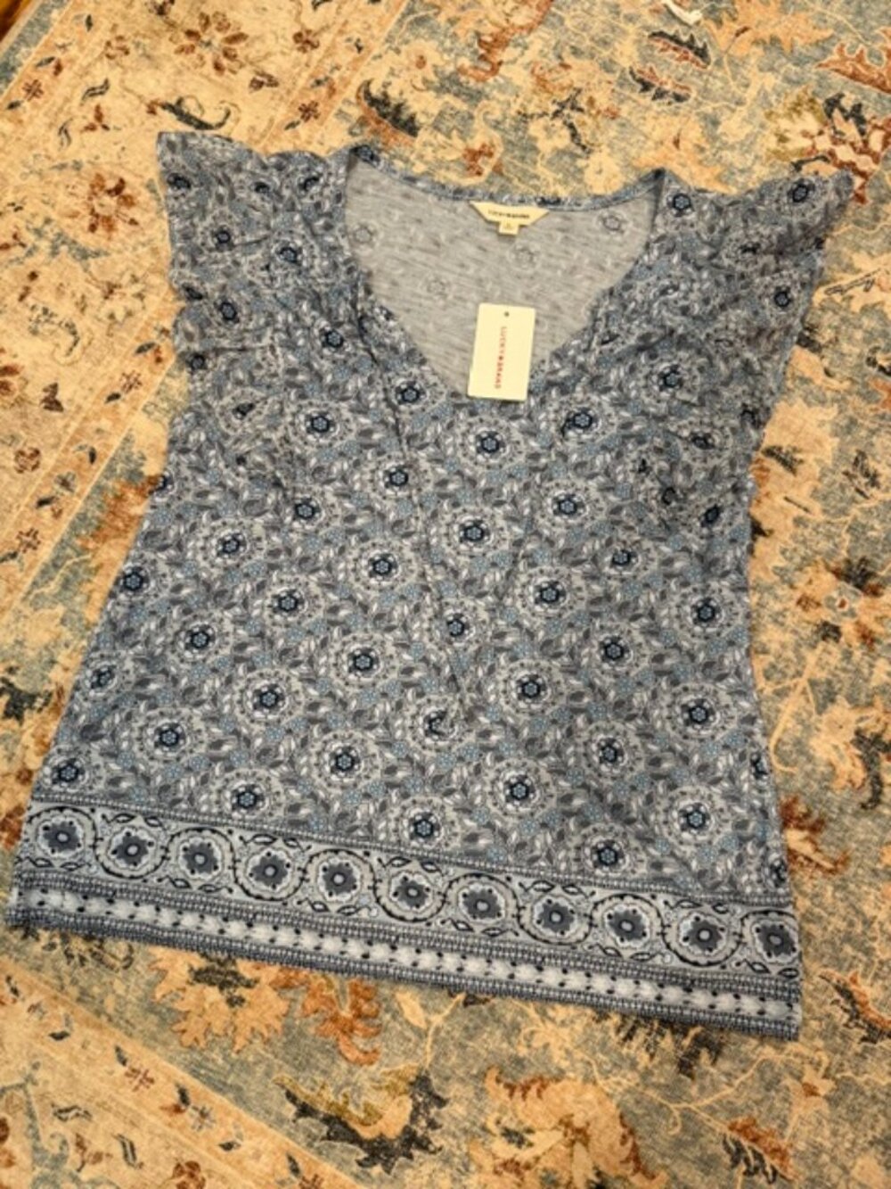 (2 for $25) LUCKY BRAND Blue Print Boho Top - M - NWT